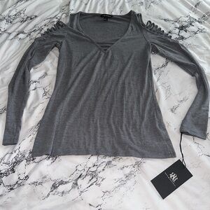 Grey long sleeve top with cut out sleeves size xs
